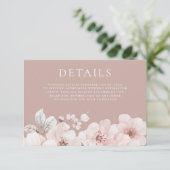 Blush bloemen & stoffige roze bruiloft details informatiekaartje (Staand voorkant)