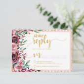 Blush Bloemen Strepen & Goud Bruiloft Antwoord RSV (Staand voorkant)