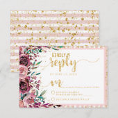 Blush Bloemen Strepen & Goud Bruiloft Antwoord RSV (Voorkant / Achterkant)