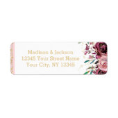 Blush Bloemen Strepen Goud Bruiloft Retouradres Etiket (Voorkant)