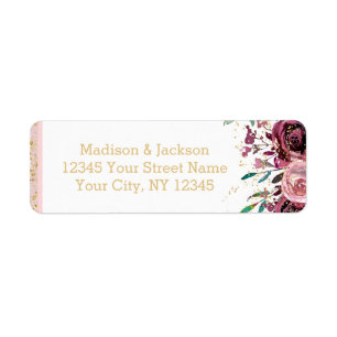 Blush Bloemen Strepen Goud Bruiloft Retouradres Etiket