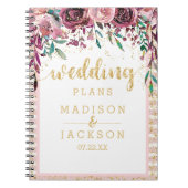Blush Bloemen Strepen & Gouden Bruiloft Planner Notitieboek (Voorkant)