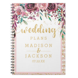 Blush Bloemen Strepen & Gouden Bruiloft Planner Notitieboek