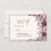 Blush Bloemen Strepen & Gouden Bruiloft RSVP React (Voorkant)