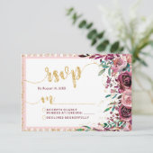 Blush Bloemen Strepen & Gouden Bruiloft RSVP React (Staand voorkant)