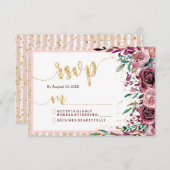 Blush Bloemen Strepen & Gouden Bruiloft RSVP React (Voorkant / Achterkant)