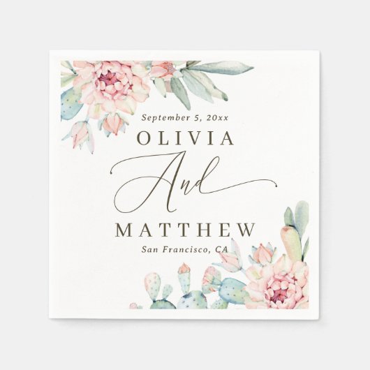 Blush bloemen succulent bruiloft | Desert Botanica Servet (Voorkant)