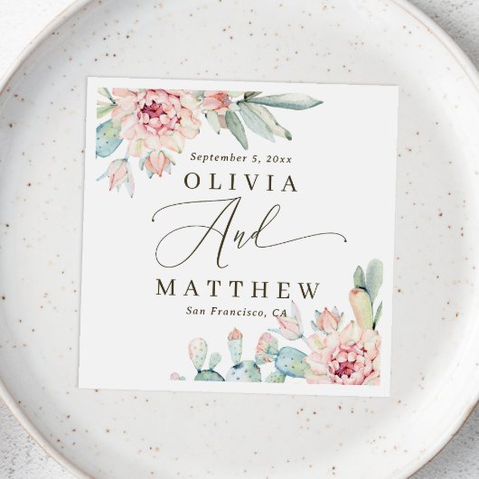 Blush bloemen succulent bruiloft | Desert Botanica Servet