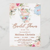 Blush Bloemen Tea Party Vrijgezellenfeest Roos Gou Folie Uitnodiging (Voorkant)