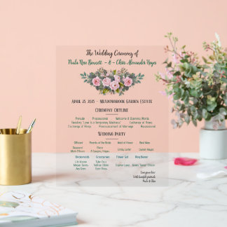 Blush Bloemen Trouwprogramma Acryl Bord