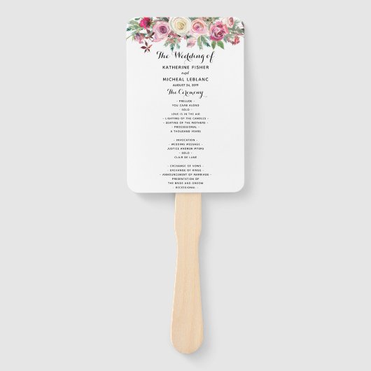 Blush Bloemen Trouwprogramma Fan Handwaaier (Voorkant)