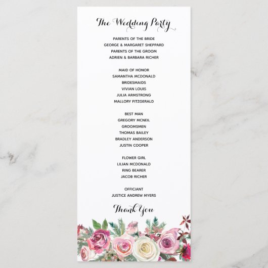 Blush Bloemen Trouwprogramma Programmakaart (Achterkant)