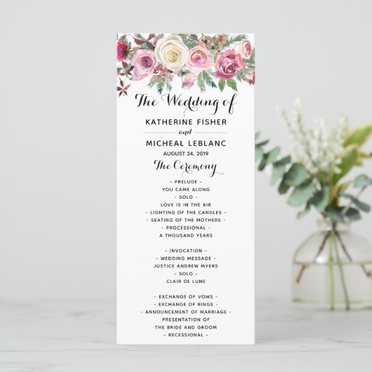 Blush Bloemen Trouwprogramma Programmakaart (Staand voorkant)