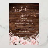 Blush Bloemen Vlinder Rustiek Hout Vrijgezellenfee Folie Uitnodiging (Voorkant)