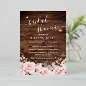 Blush Bloemen Vlinder Rustiek Hout Vrijgezellenfee Folie Uitnodiging (Staand Voorkant)