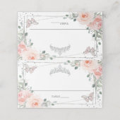 Blush Bloemen Vlinder Zilver Quinceañera Verjaarda Plaatskaartje (Buitenkant ongevouwen)