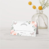 Blush Bloemen Vlinder Zilver Quinceañera Verjaarda Plaatskaartje (Achterkant)