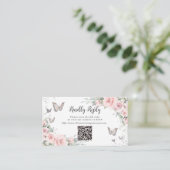 Blush Bloemen Vlinders Quinceañera QR Code RSVP Informatiekaartje (Staand voorkant)