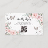 Blush Bloemen Vlinders Quinceañera QR Code RSVP Informatiekaartje (Voorkant)