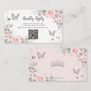 Blush Bloemen Vlinders Quinceañera QR Code RSVP Informatiekaartje