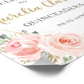 Blush Bloemen Vlinders Quinceanera Verjaardag  Poster (Hoek)