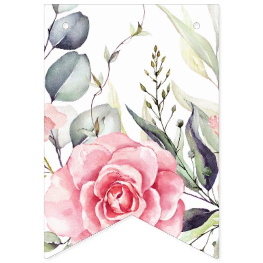 Blush Bloemen Waterverf Bruids Bunting Banner (Tweede vlag)