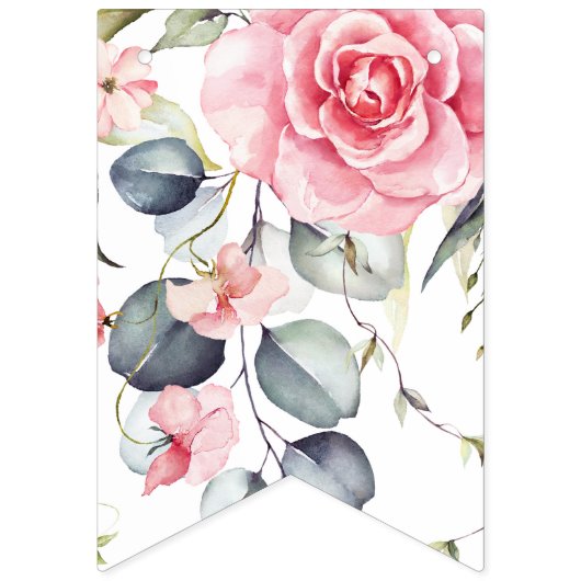 Blush Bloemen Waterverf Bruids Bunting Banner (Eerste vlag)