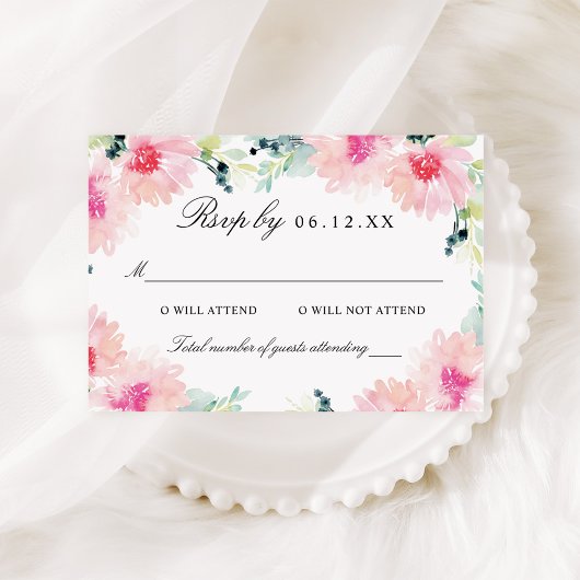 Blush Bloemen Waterverf Bruiloft RSVP Kaart