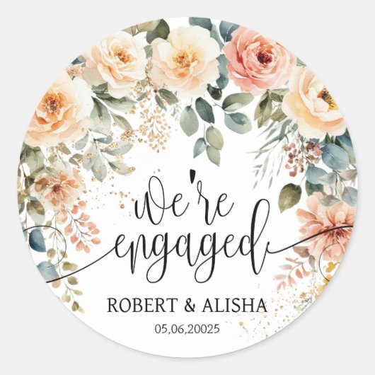 Blush Bloemen Waterverf bruiloft Sticker (Voorkant)