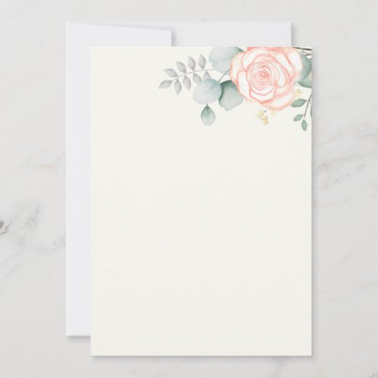 Blush Bloemen Waterverf Elegante bruids jurk Kaart (Achterkant)