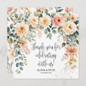 Blush Bloemen Waterverf Flat Dank u kaart (Voorkant / Achterkant)