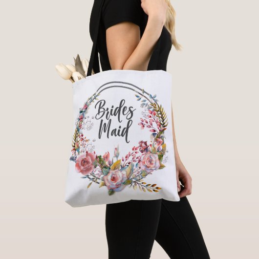 Blush Bloemen Waterverf Krans Bruidsmeisje Canvas  Tote Bag (Dichtbij)