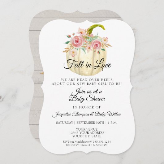 Blush Bloemen Waterverf Pompoen Meisje Baby shower Kaart (Voorkant / Achterkant)