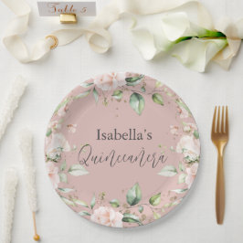 Blush Bloemen Waterverf Quinceañera Papier Papieren Bordje