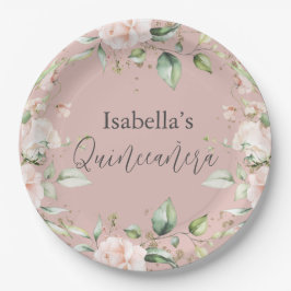 Blush Bloemen Waterverf Quinceañera Papier Papieren Bordje