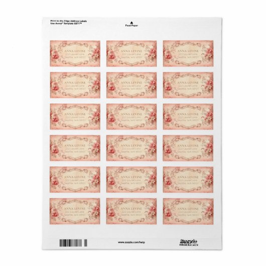 Blush Bloemen Waterverf Romantisch Perzik Lijst La Etiket (Full Sheet)