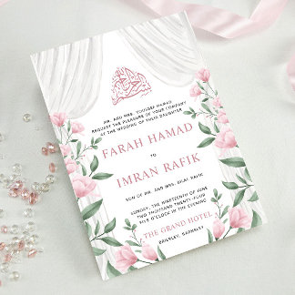 Blush Bloemen Wit Gordijn Moslim Islamitische brui Kaart
