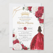 Blush Bloemen Witte Jurk Princess Gold Quinceañera Kaart (Voorkant)