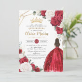 Blush Bloemen Witte Jurk Princess Gold Quinceañera Kaart (Staand voorkant)