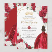 Blush Bloemen Witte Jurk Princess Gold Quinceañera Kaart (Voorkant / Achterkant)
