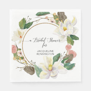 Blush Bloemen Witte Magnolia Waterverf Blad Servet