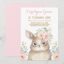 Blush Bloemen Woodland Bunny Konijn 1e verjaardag