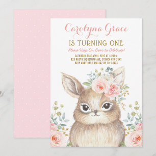 Blush Bloemen Woodland Bunny Konijn 1e verjaardag Kaart
