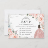 Blush Bloemen Zilver QUINCEAÑERA Reageer op Namen RSVP Kaartje (Voorkant)