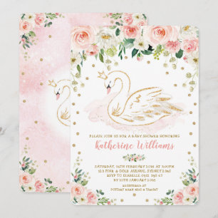 Blush Bloemen Zwaan Prinses Meisje Baby shower Kaart