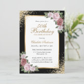 Blush Bloemen Zwart Goud Confetti 50ste Verjaardag Kaart (Staand voorkant)