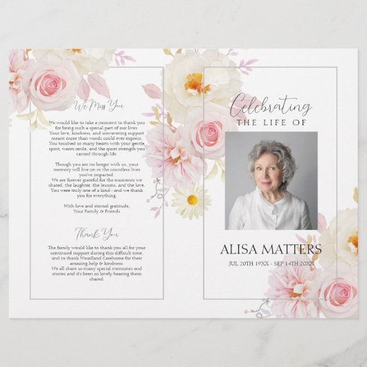 Blush bloemenbegrafenisprogramma om het leven te v flyer (Voorkant)
