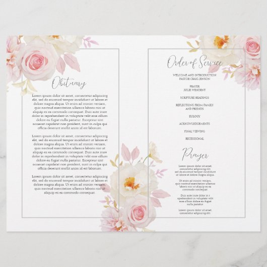 Blush bloemenbegrafenisprogramma om het leven te v flyer (Achterkant)