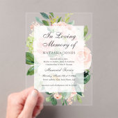 Blush Bloemenblad Clear Acrylic Memorial Service Acryl Uitnodigingen (Insitu (Draagbaar))