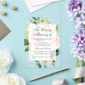 Blush Bloemenblad Clear Acrylic Memorial Service Acryl Uitnodigingen (Insitu (Huwelijk))